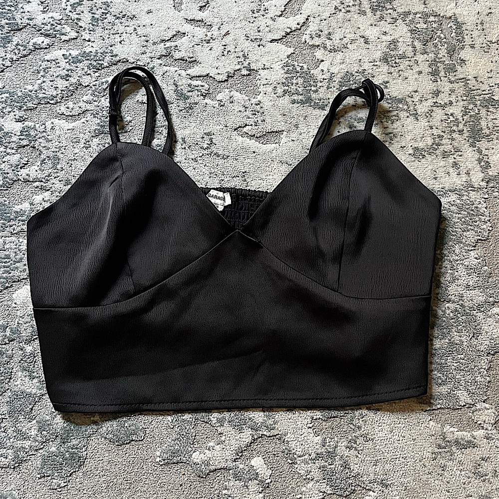 Women's Garage black satin crop top. Size medium